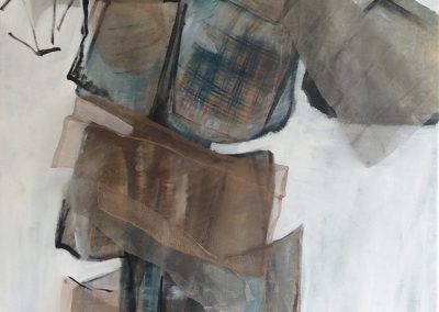 De rug toegekeerd - acryl op canvas, metaal gaas, mixed media - 70 x 100 cm