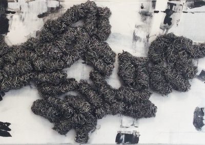 Glistening - metal sponge, acrylic on canvas, mixed media - 40 x 120 cm